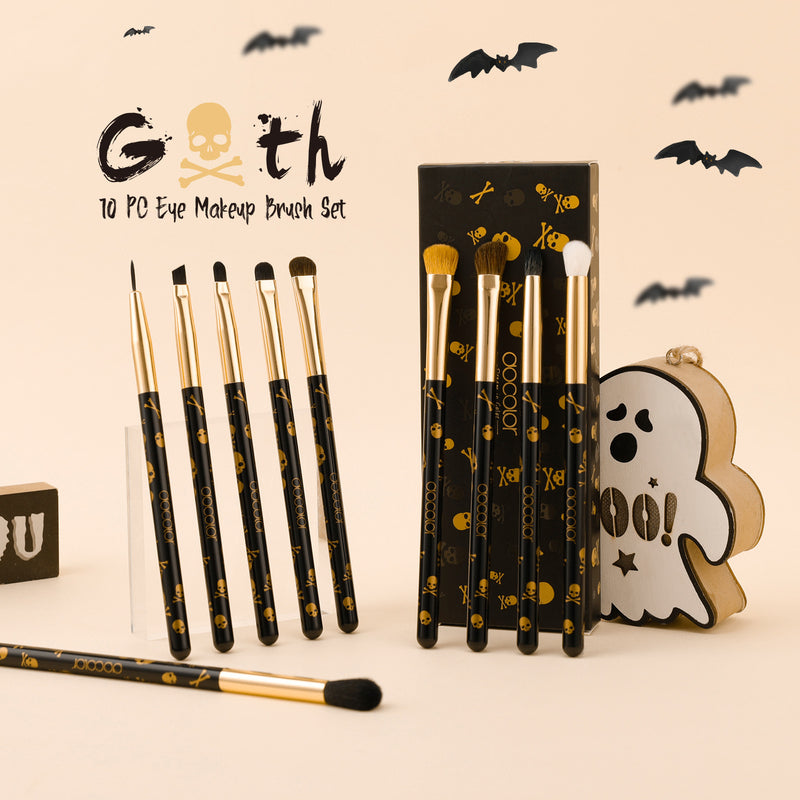 Docolor Eye Makeup Brushes 10Pcs Skull Printed Eyeshadow Makeup Brush Set Blending Concealer Eyebrow Eye Liners Premium Synthetic Eyeshadow Crease Brow Brush