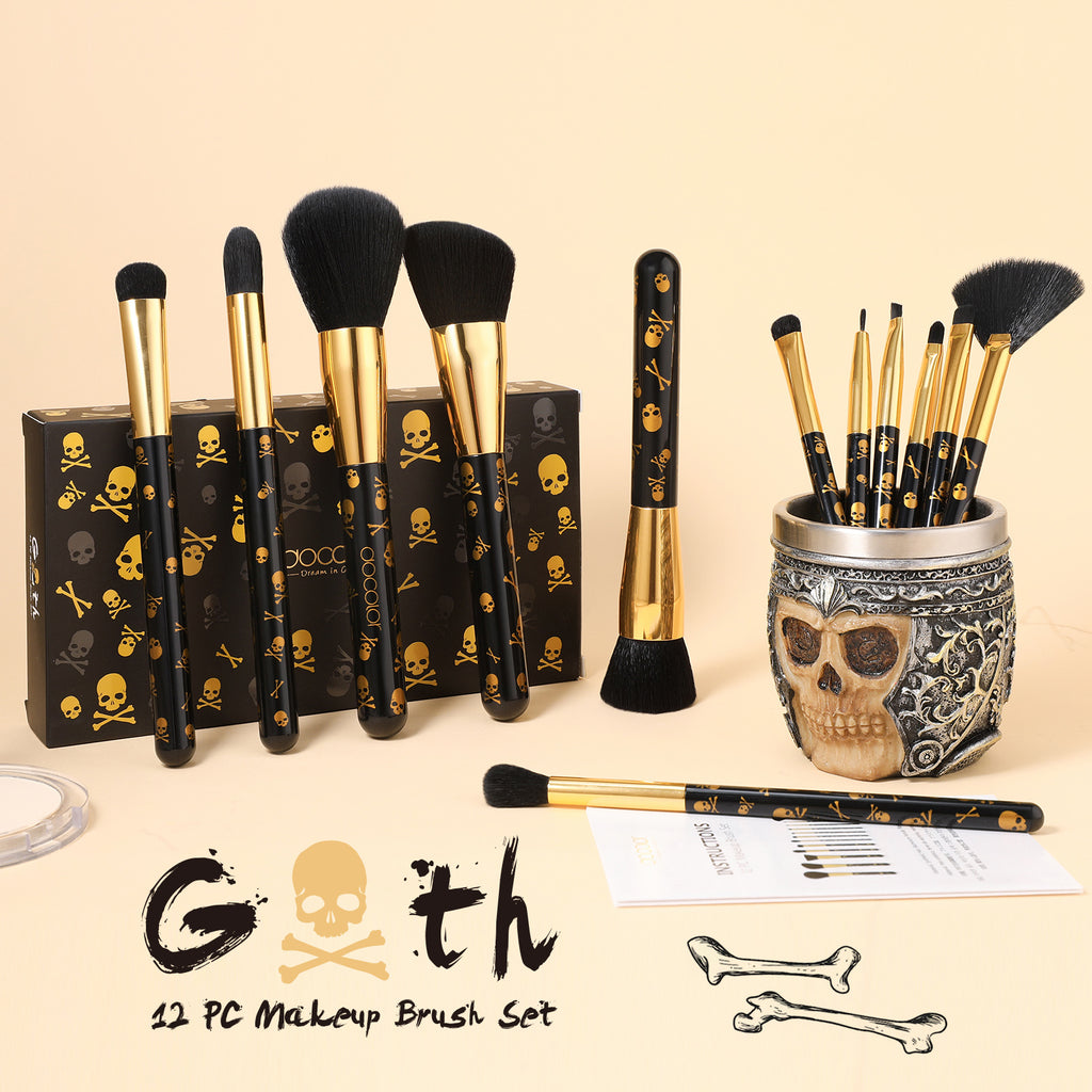Docolor Makeup Brush Set Professional 12Pcs Goth Makeup Brushes Premium Synthetic Powder Foundation Contour Blush Concealer Eye Shadow Blending Liner Make Up Brush Kit