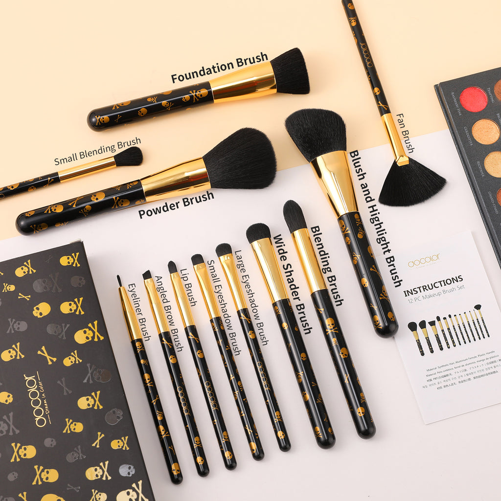 Docolor Makeup Brush Set Professional 12Pcs Goth Makeup Brushes Premium Synthetic Powder Foundation Contour Blush Concealer Eye Shadow Blending Liner Make Up Brush Kit