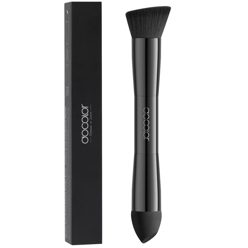 Docolor Dual-Ended Multi-Function Makeup Brush, Angled Foundation Contour Brush & Sponge Tip