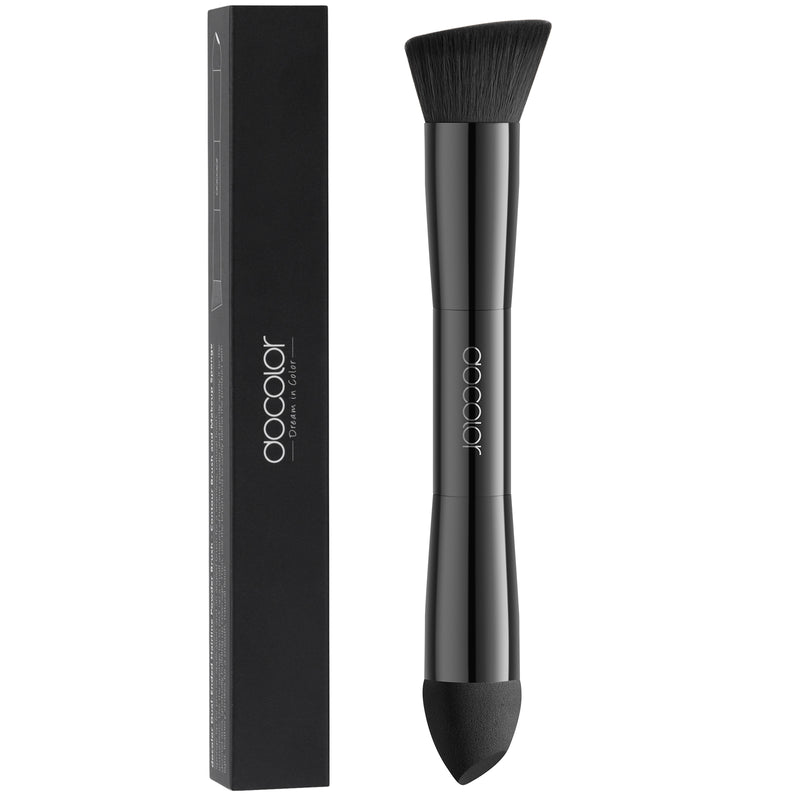 Docolor Dual-Ended Multi-Function Makeup Brush, Angled Foundation Contour Brush & Sponge Tip