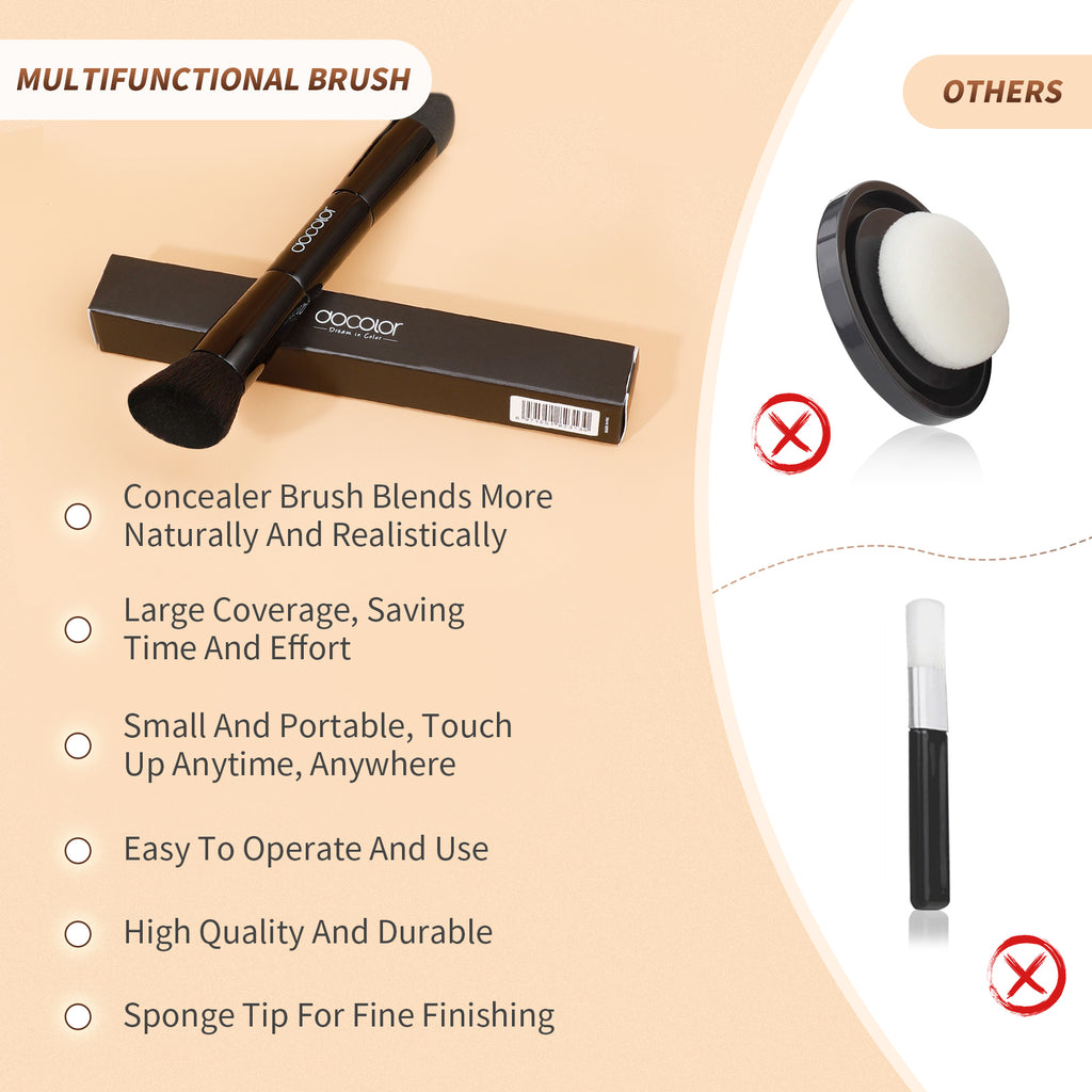 Docolor Dual-Ended Multi-Function Makeup Brush, Angled Foundation Contour Brush & Sponge Tip