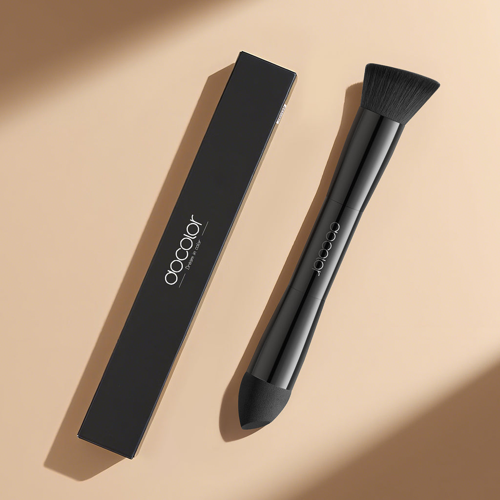 Docolor Dual-Ended Multi-Function Makeup Brush, Angled Foundation Contour Brush & Sponge Tip