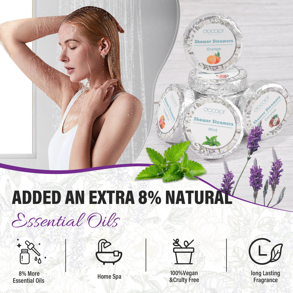 Docolor 8 Pcs Showder Steamers Lavender Essential Oil, Home Spa & Stress Relief Gifts