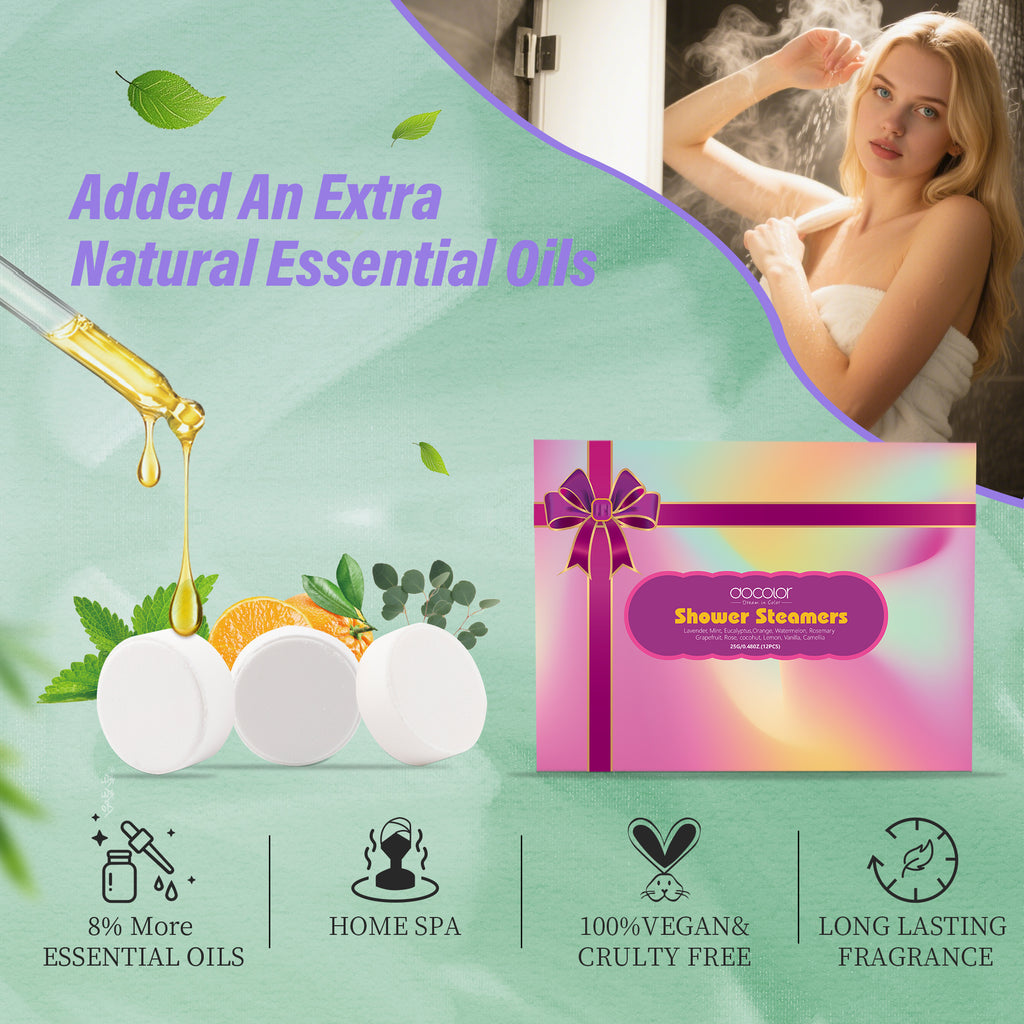 Docolor 8 Pcs Showder Steamers Lavender Essential Oil, Home Spa & Stress Relief Gifts