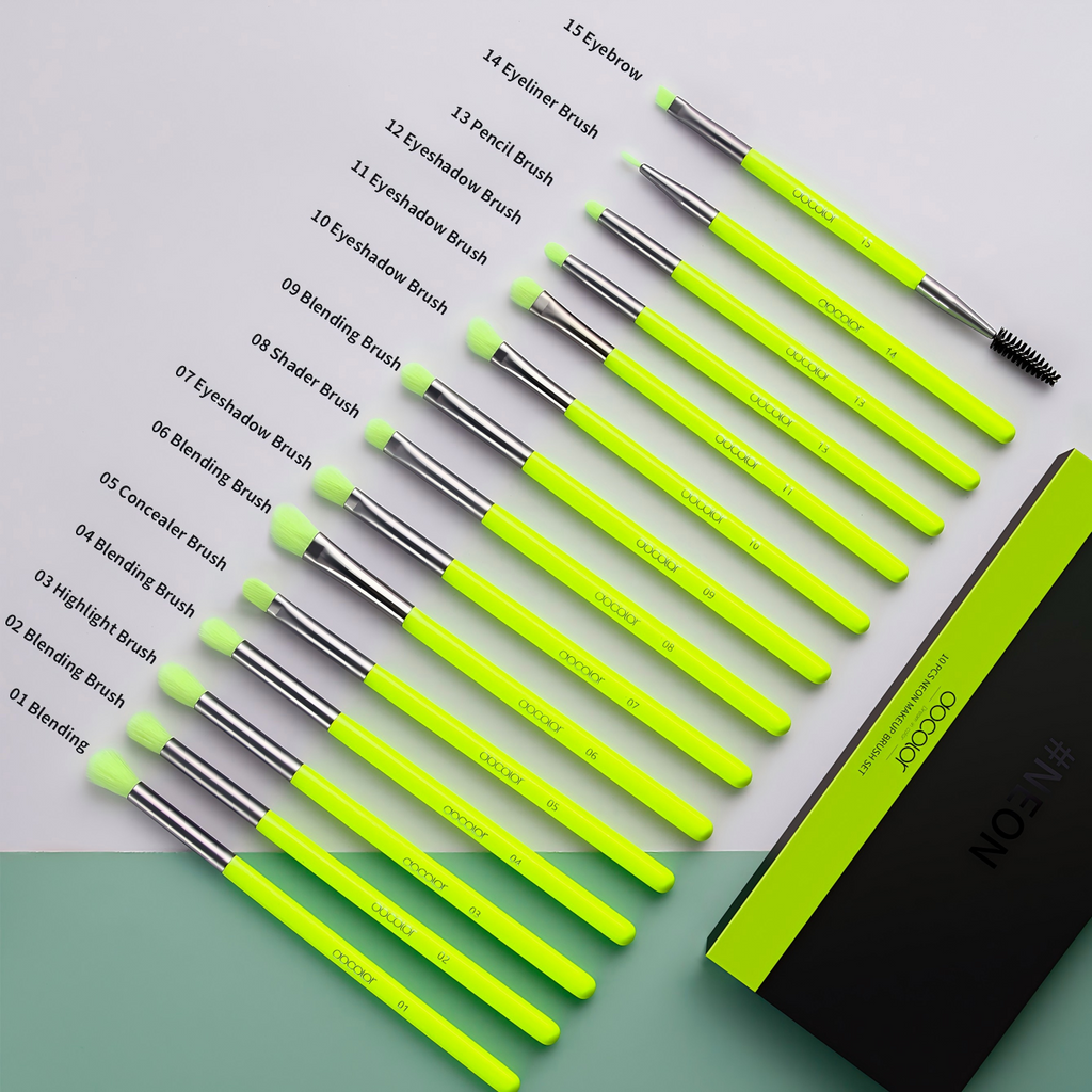 Docolor Neon Green Makeup Brush Set 15pcs - 6 in bundle