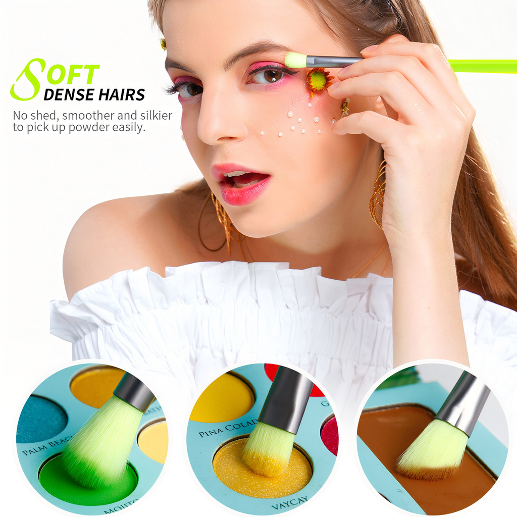 Docolor Neon Green Makeup Brush Set 15pcs - 6 in bundle