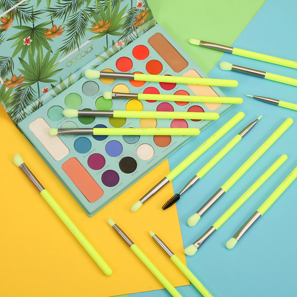 Docolor Neon Green Makeup Brush Set 15pcs - 6 in bundle