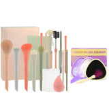 17-Piece Morandi Makeup Brush Set with Sponge, Makeup Bag & Brush Cleaning Box