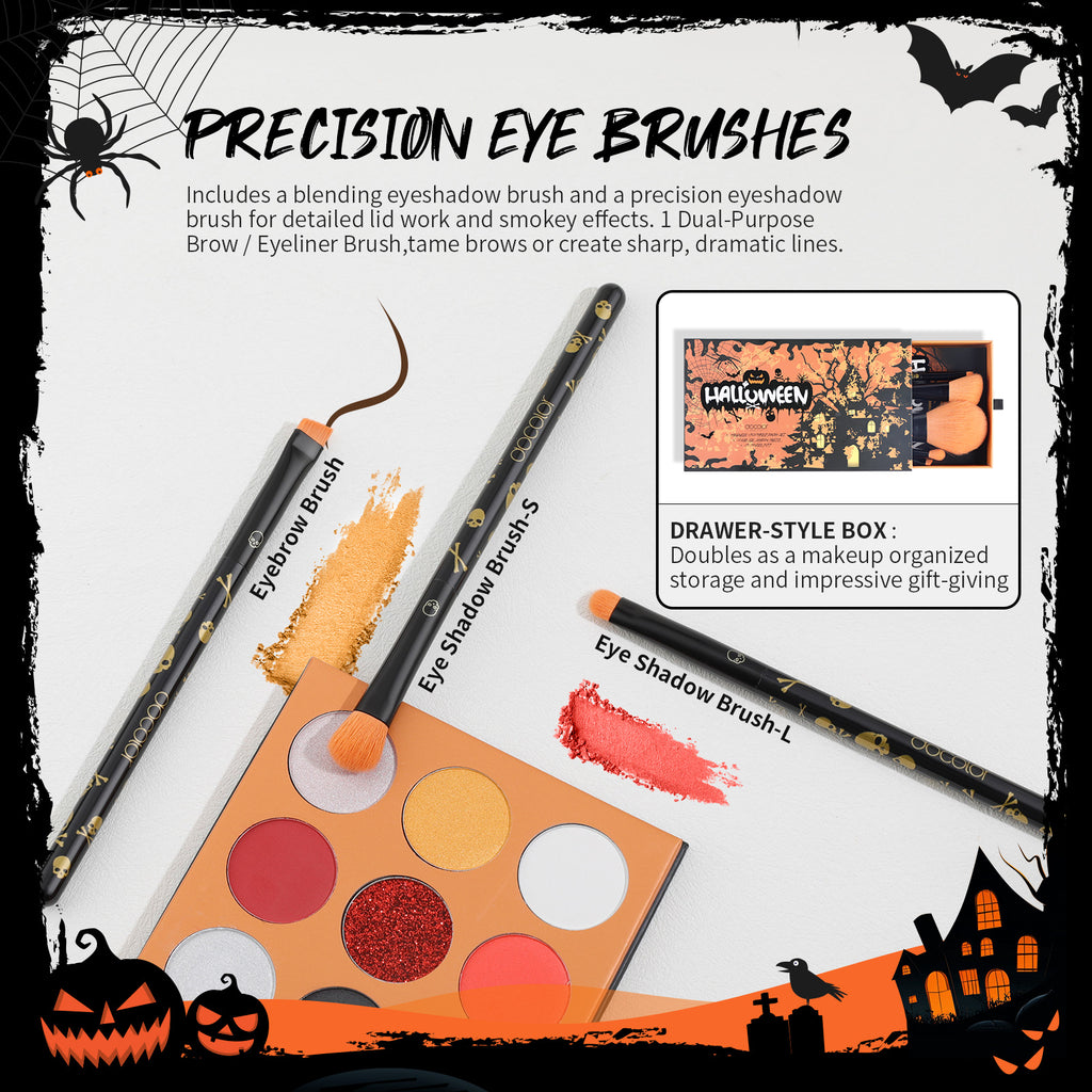 Halloween Makeup Kit with 5 Brush Set, Themed Eyeshadow Palette, Makeup Sponge& 3 Pcs Scar Tattoos