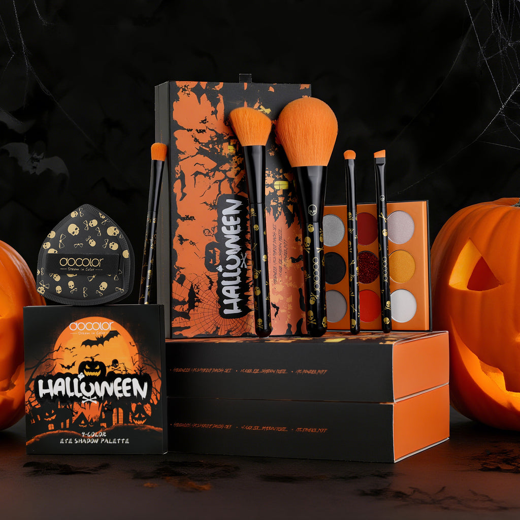Halloween Makeup Kit with 5 Brush Set, Themed Eyeshadow Palette, Makeup Sponge& 3 Pcs Scar Tattoos