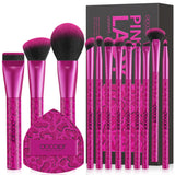 Pink Leopard 12-piece Makeup Brush Set with 1 Powder Puff