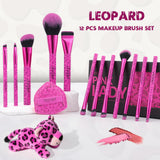 Pink Leopard 12-piece Makeup Brush Set with 1 Powder Puff