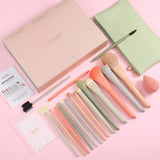 17-Piece Morandi Makeup Brush Set with Sponge, Makeup Bag & Brush Cleaning Box