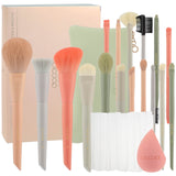 Docolor Makeup Brushes Set 17Pcs Morandi Makeup Brushes with Makeup Bag and Makeup Sponge and Brush Protector Professional Face Powder Foundation Eye Shadow Concealers Brush Kit Gift Box