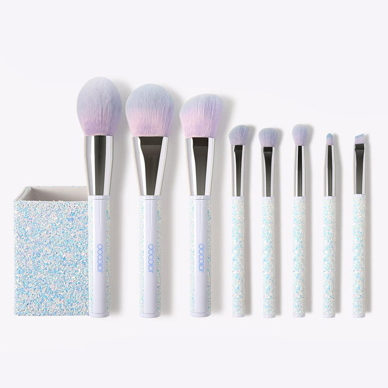 Docolor makeup brushes 8 Pieces Sparkle Brush Set With Holder (White) best makeup brushes synthetic hair makeup brushes professional makeup brushes Docolor brushes Instagram makeup brush natural makeup looks makeup brushes recommended by makeup artists