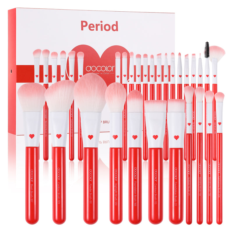 Docolor Cosmetics - Makeup brushes - Period Red 32pcs Professional Makeup Brushes Set - best makeup brushes professional makeup brushes synthetic hair makeup brush gift for makeup lovers