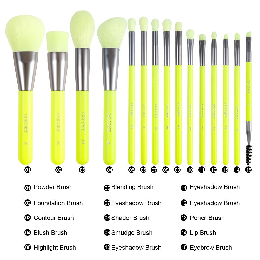 Docolor makeup brushes Neon Green 15 Pieces Synthetic Brush Set best makeup brushes neon makeup brushes professional makeup brushes Instagram makeup brush Docolor synthetic hair brushes natural makeup looks euphoria makeup