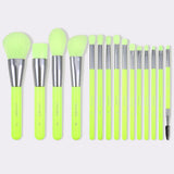 Docolor makeup brushes Neon Green 15 Pieces Synthetic Brush Set best makeup brushes neon makeup brushes professional makeup brushes Instagram makeup brush Docolor synthetic hair brushes natural makeup looks euphoria makeup