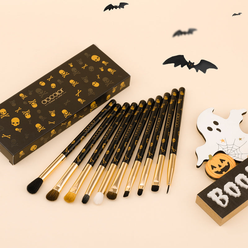 Docolor Eye Makeup Brushes 10Pcs Skull Printed Eyeshadow Makeup Brush Set Blending Concealer Eyebrow Eye Liners Premium Synthetic Eyeshadow Crease Brow Brush