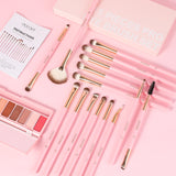 Pink Makeup Collection--15pcs eye brush set+Rechargeable Heated Eyelash Curler