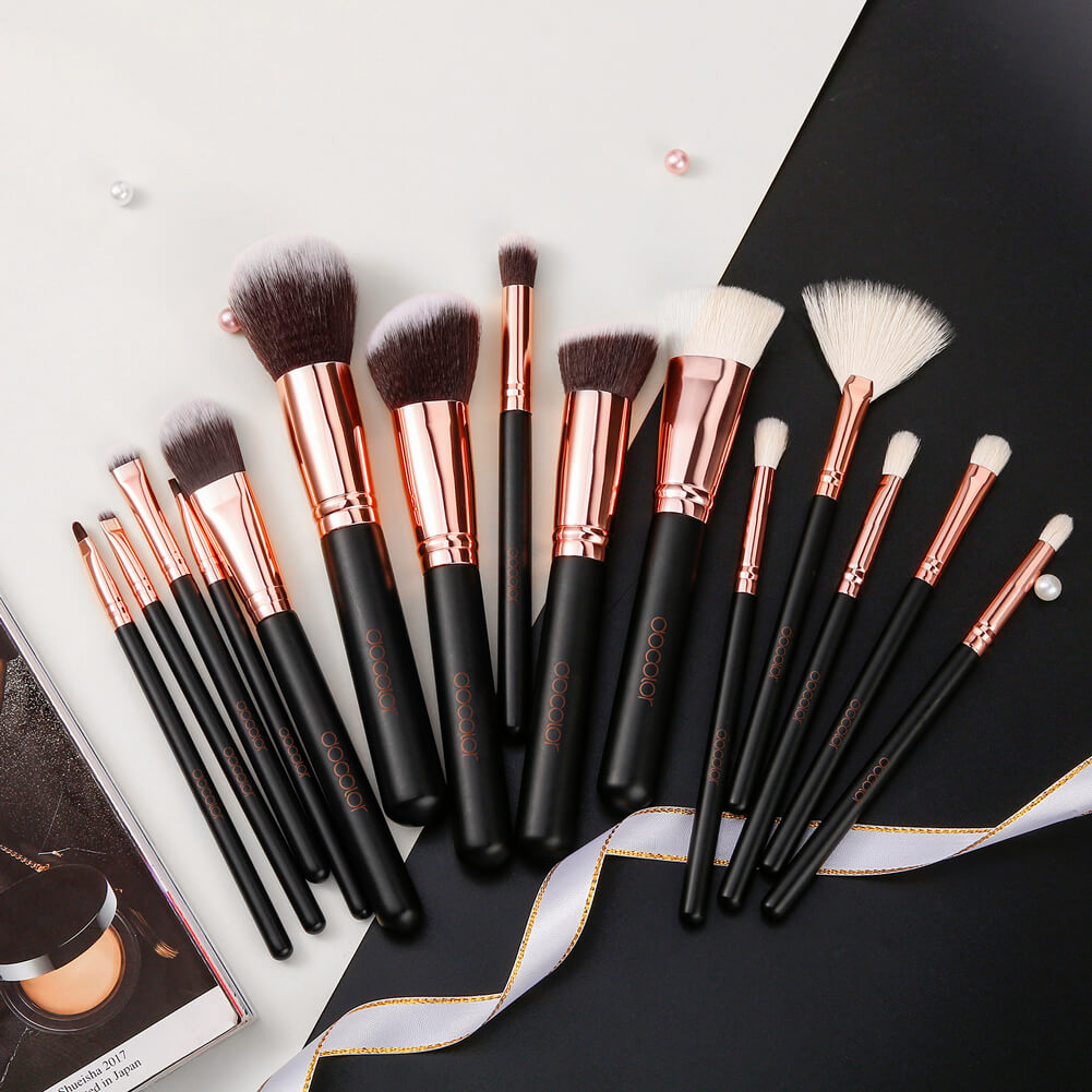 Rose Gold 15 Pieces Makeup Brush Set with Bag - Docolor Makeup Brushes