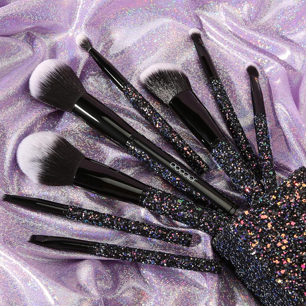 8 Pieces Sparkle Brush Set with Holder (Black)