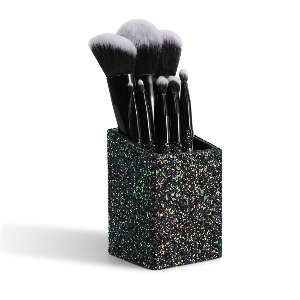 Docolor makeup brushes 8 Pieces Sparkle Brush Set With Holder (Black) best  makeup brushes synthetic hair