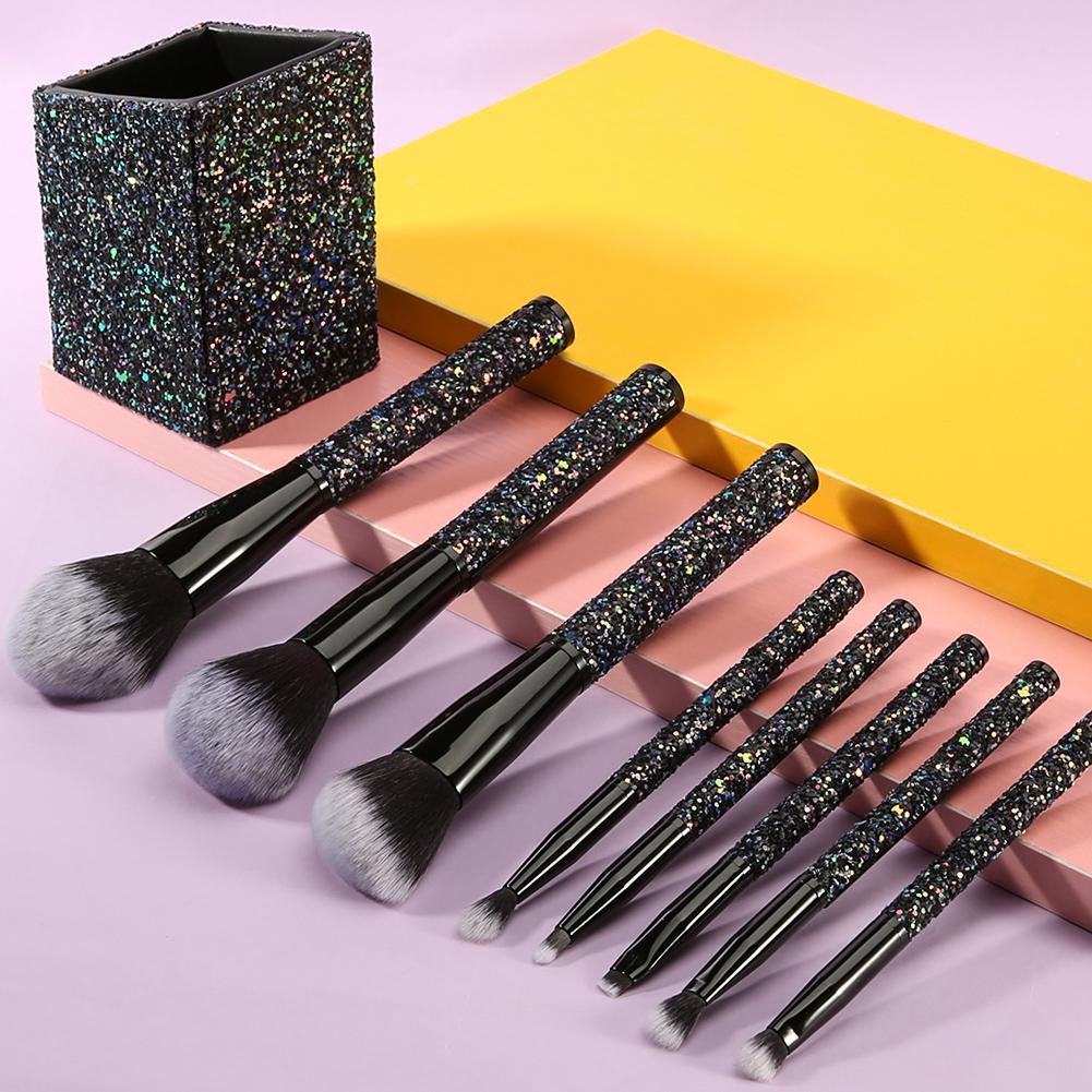 8 Pieces Sparkle Brush Set with Holder (Black)