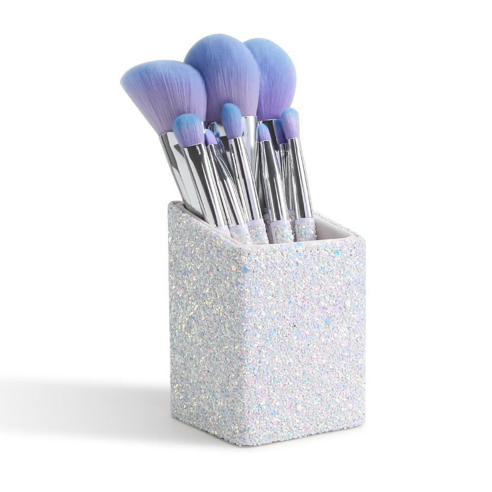 8 Pieces Sparkle Brush Set with Holder (White)