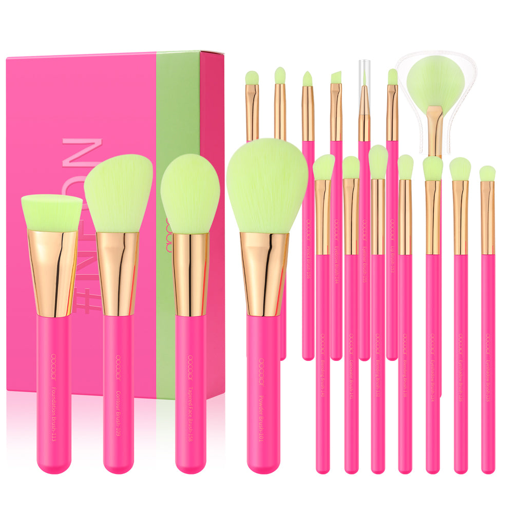 Docolor makeup brushes Neon Hot Pink 18pcs Makeup Brush set 100% vegan and  cruelty-free