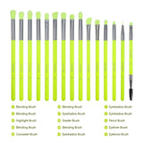 Docolor Cosmetics - Makeup brushes - Neon Green 15 Pieces Eye Brush Set - best makeup brushes professional makeup brushes eye makeup brush neon brush popular makeup brand