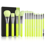 Docolor makeup brushes Neon Green 15 Pieces Synthetic Brush Set best makeup brushes neon makeup brushes professional makeup brushes Instagram makeup brush Docolor synthetic hair brushes natural makeup looks euphoria makeup