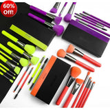 (ONLY ship to USA )Neon Bundle - 3 Sets of 10 Pieces Synthetic Makeup Brush Set (Green, Purple and Peach) DOCOLOR OFFICIAL