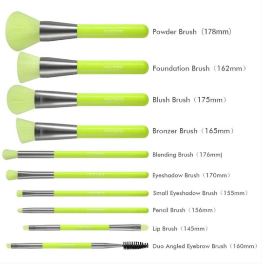 (ONLY ship to USA )Neon Green - 10 Pieces Syenthetic Brush Set DOCOLOR OFFICIAL