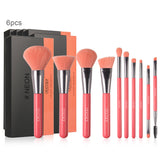 Neon Peach 10 Pieces Synthetic Makeup Brush Set - 6pcs in Bundle